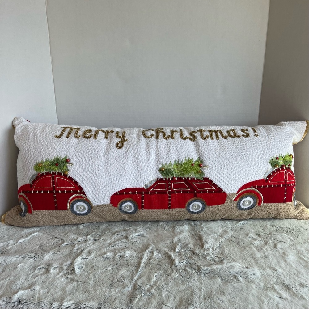 Home 12" x 30” Holiday Car Embroidered Christmas Holiday Throw Pillow